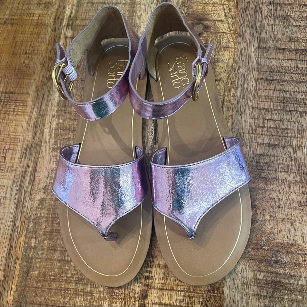 Franco Sarto Ruth Thong Sandals Pink Metallic Ankle Strap Size 10 New - Picture 4 of 9
